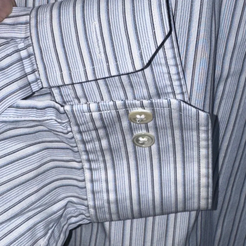Banana Republic MensBlue White Striped Cotton Button Down Shirt 16-16.5 L 334344